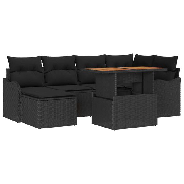 vidaXL Havesofa S&aelig;t med opbevaring 7 pcs Sort Poly rattan