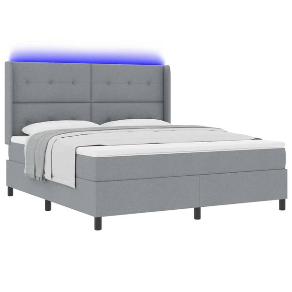 vidaXL LED Box Spring Bed med madras Lysegr&aring; 180 x 200 cm Stof