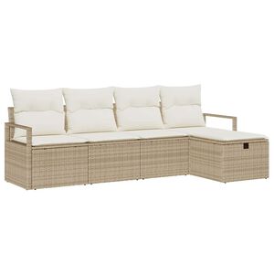 vidaXL Havesofa S&aelig;t med pude med opbevaring 5 pcs Beige Poly rattan