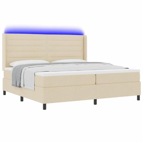 vidaXL LED Box Spring Bed med madras Creme 200 x 200 cm Stof