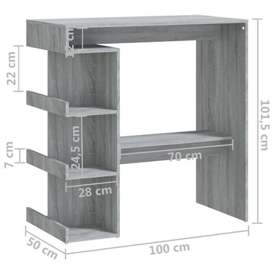 vidaXL barbord med opbevaringsstativ 100x50x101,5 cm grå sonoma-eg