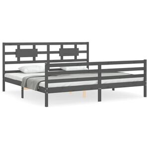 vidaXL sengeramme med sengegavl 200x200 cm massivt tr&aelig; gr&aring;