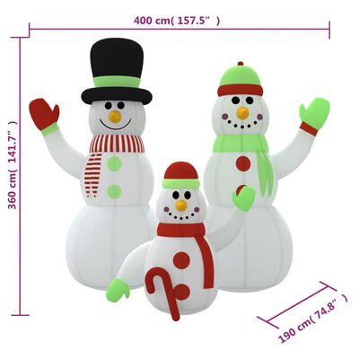 vidaXL oppustelig snemandsfamilie med LED'er 360 cm