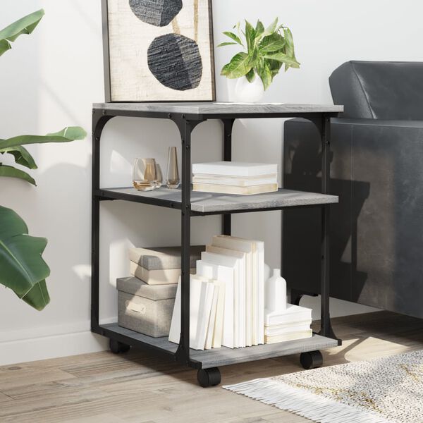 vidaXL printerstativ 43x48x64 cm 3 hylder konstrueret træ grå sonoma