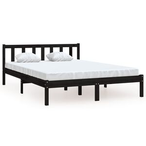 vidaXL sengeramme 135x190 cm Double massivt fyrretr&aelig; sort