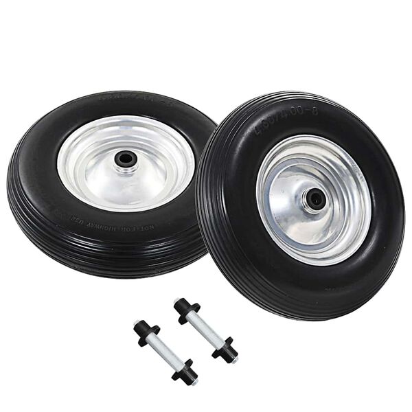 vidaXL trillebørshjul med aksel 2 stk. massivt PU 4.00-8 390 mm