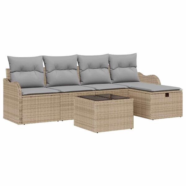 vidaXL Havesofa S&aelig;t med pude 6 pcs Beige og lys gr&aring; polyrattan