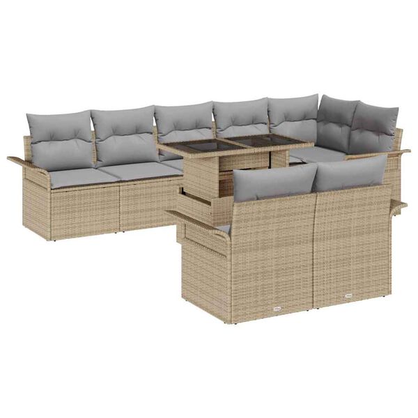 vidaXL Havesofa S&aelig;t med pude 9 pcs Beige Poly rattan