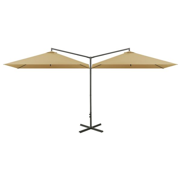 vidaXL dobbelt parasol 600x300 cm st&aring;lstang gr&aring;brun