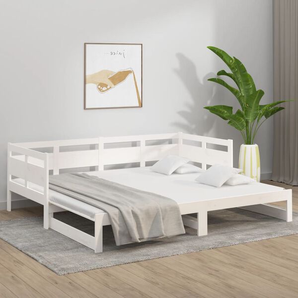vidaXL daybed med udtræk 2x(80x200) cm massivt fyrretræ hvid