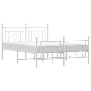 vidaXL sengeramme med sengegavl og fodg&aelig;rde 140x200 cm metal hvid