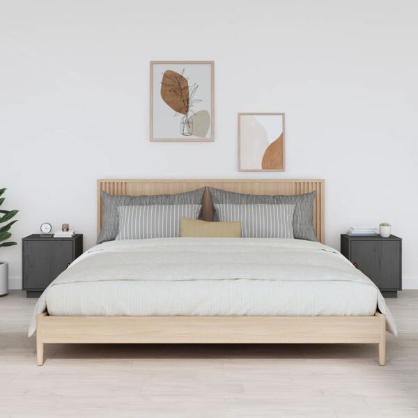 vidaXL sengeborde 2 stk. 40x34x45 cm massivt fyrretr&aelig; gr&aring;