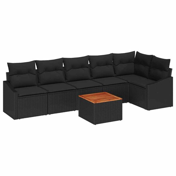 vidaXL Havesofa S&aelig;t med opbevaring 7 pcs Sort polyrattan
