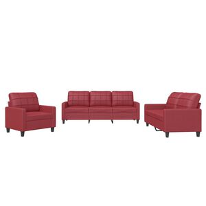 vidaXL sofas&aelig;t 3 dele med hynder kunstl&aelig;der vinr&oslash;d