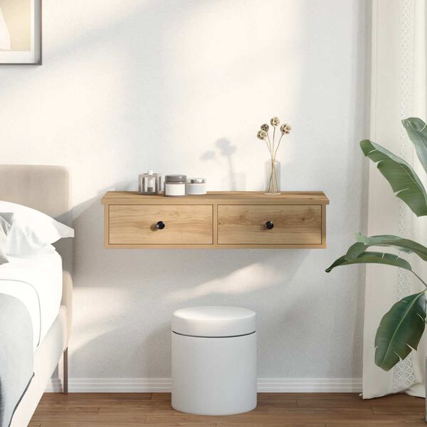 vidaXL v&aelig;ghylde med skuffer 80x34x17 cm konstrueret tr&aelig; egetr&aelig;sfarve