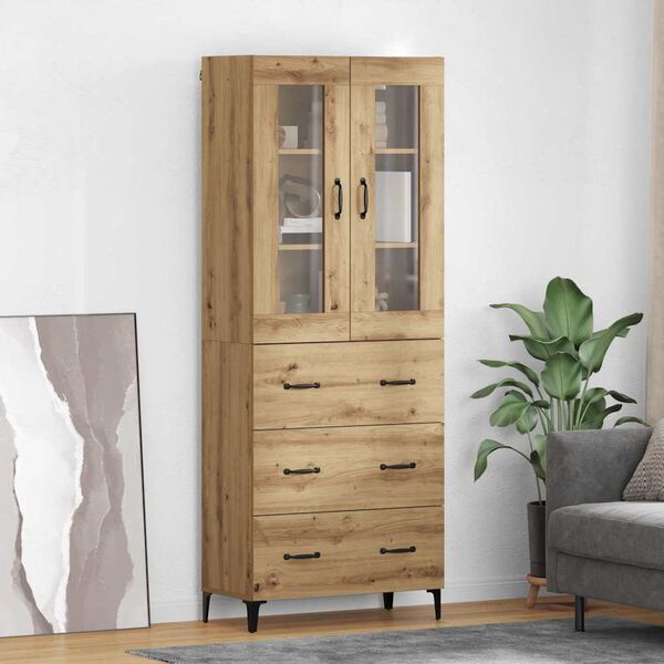 vidaXL Highboard Artisan Egetr&aelig; 69,5 x 34 x 180 cm Konstrueret tr&aelig;