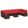 vidaXL Havesofa S&aelig;t 11 stk. Brun og R&oslash;d polyrattan
