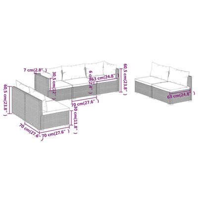 vidaXL loungesæt til haven 7 dele med hynder polyrattan brun