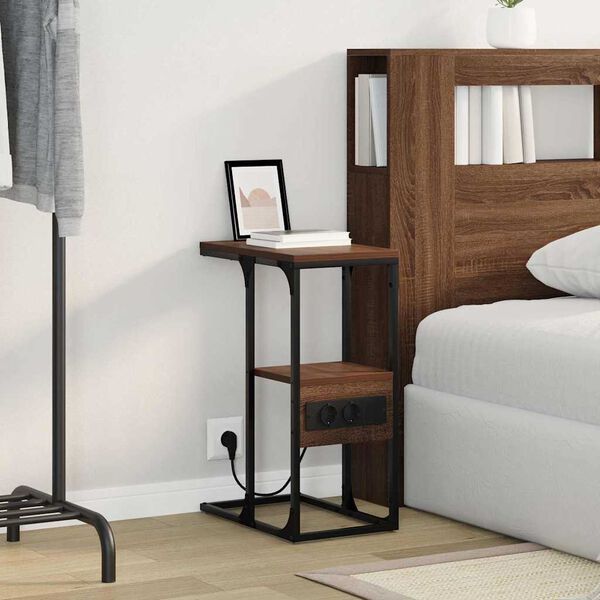 vidaXL Natskab med skuffe Brun eg 41.5 x 26 x 60.5 cm Konstrueret træ