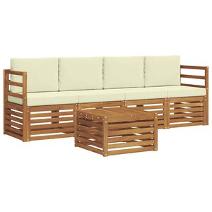 vidaXL Sofas&aelig;t med pude 5 pcs Naturlig og Fl&oslash;de Massivt Akacietr&aelig;
