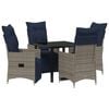 vidaXL Bord- og stol s&aelig;t med pude 5 pcs Gr&aring; PE Rattan