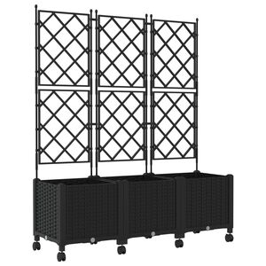 vidaXL Haveplantekasse med espalier og hjul 3 stk. Sort PP