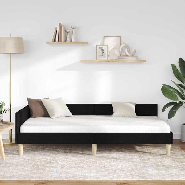 vidaXL Hjørnesengramme med hovedgærde Sort 90 x 190 cm Stof