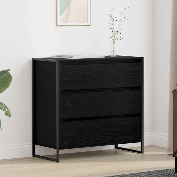 vidaXL Sideboard med skuffe Sort eg 79 x 36 x 75.5 cm Konstrueret tr&aelig;
