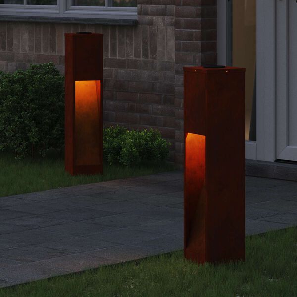 vidaXL Solar Led Sti Lys med batteridrevne lys 2 pcs Bronze Cortenst&aring;l
