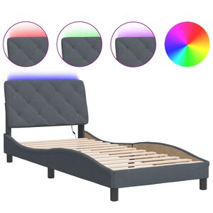 vidaXL sengeramme med LED uden madras 90x190 cm velour m&oslash;rkegr&aring;