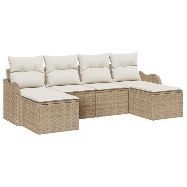 vidaXL Havesofa S&aelig;t med pude 6 pcs Beige Poly rattan
