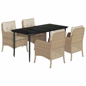 vidaXL spisebordss&aelig;t til haven 5 dele med hynder polyrattan beige