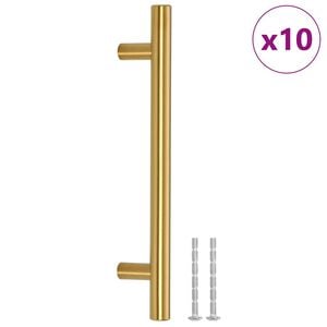 vidaXL skabsh&aring;ndtag 10 stk. hulafstand 128 mm samlet l&aelig;ngde 192 mm rustfrit st&aring;l guldfarvet