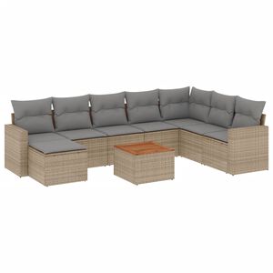 vidaXL sofas&aelig;t til haven 9 dele med hynder polyrattan beige