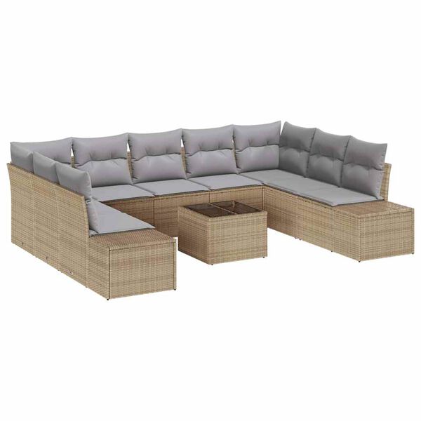 vidaXL Havesofa Sæt med pude 10 pcs Beige polyrattan