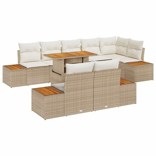 vidaXL Havesofa S&aelig;t med opbevaring 9 pcs Beige Poly rattan