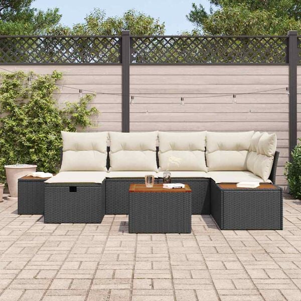 vidaXL Havesofa S&aelig;t med pude 7 pcs Sort 55 x 62 x 69 cm Poly rattan