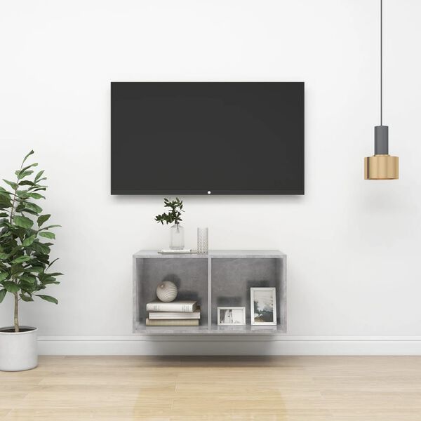 vidaXL væghængt tv-bord 37x37x72 cm konstrueret træ betongrå