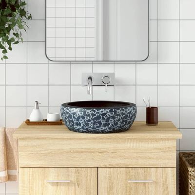vidaXL håndvask til bordplade Φ41x14 cm rund keramik sort og blå