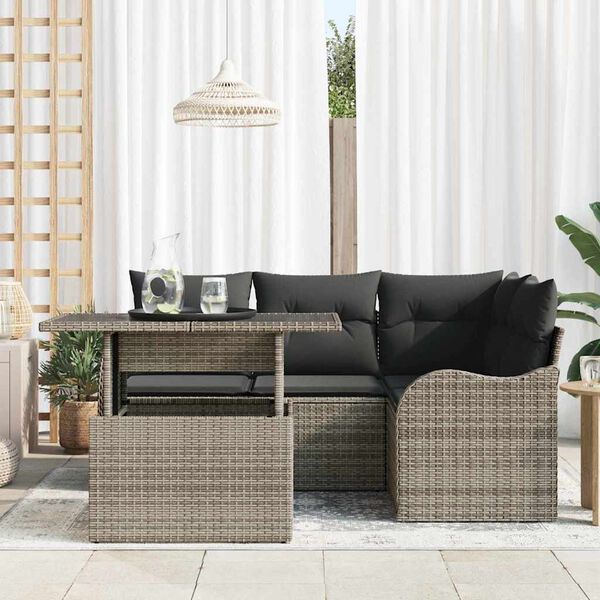 vidaXL Havesofa S&aelig;t med pude med pude 5 pcs Gr&aring; Poly Rattan