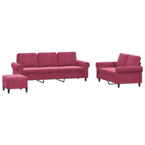vidaXL sofas&aelig;t 2 dele med hynder velour vinr&oslash;d