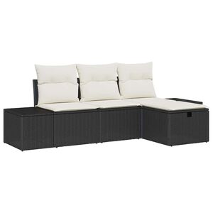 vidaXL Havesofa S&aelig;t med pude 4 pcs Sort Poly rattan