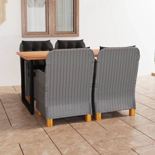 vidaXL spisebordss&aelig;t til haven med hynder 5 dele polyrattan lysegr&aring;