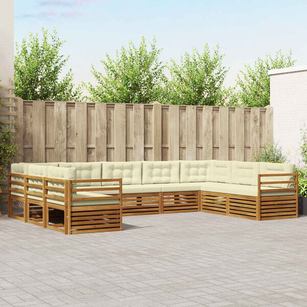 vidaXL Sofas&aelig;t med pude 9 pcs Naturlig og Fl&oslash;de Massivt Akacietr&aelig;