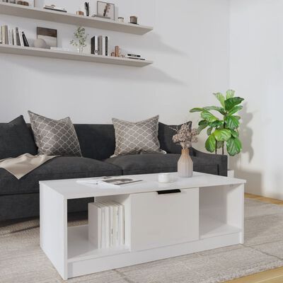 vidaXL sofabord 102x50x36 cm konstrueret træ hvid højglans