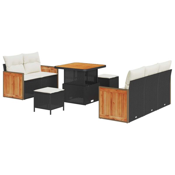 vidaXL Havesofa S&aelig;t med pude 10 pcs Sort og Cream polyrattan