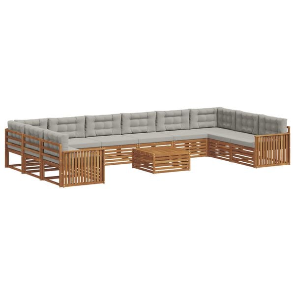 vidaXL Sofas&aelig;t med pude 11 pcs Naturlig og Lys Gr&aring; Massivt Akacietr&aelig;