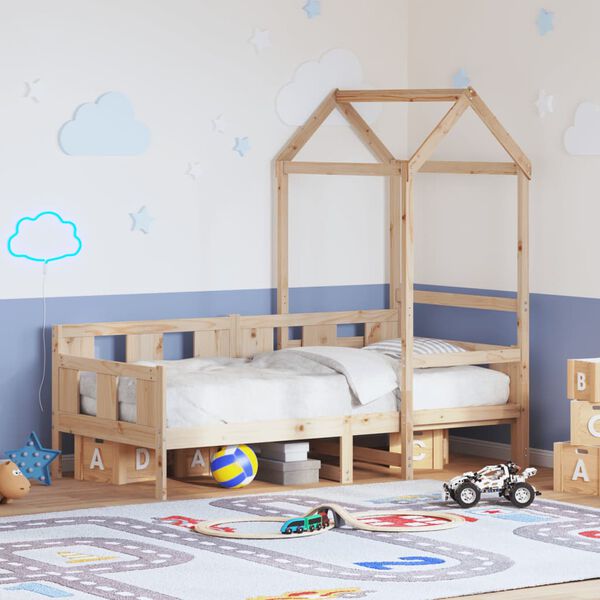 vidaXL daybed med tag 90x200 cm massivt fyrretræ