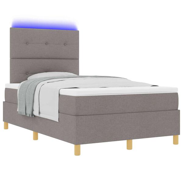 vidaXL LED Box Spring Bed med madras Gr&aring;brun 120 x 190 cm Stof