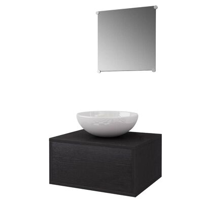 vidaXL sæt med badeværelsesmøbler og håndvask 3 dele sort